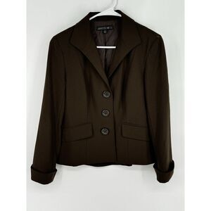 Lafayette 148 New York Solid Brown Wool Blend Womens Blazer Jacket Size 4 Career